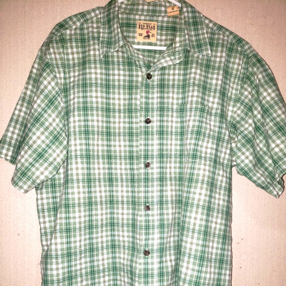 RedHead Seersucker Button-Up Plaid Shirt Large